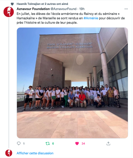 Fondation Aznavour : Les élèves du Tebrots et d&rsquo;Hamaskaïne à Erevan