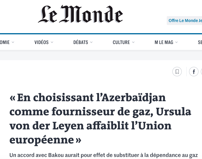 Gaz: des élus appellent l&rsquo;UE à « renoncer » à son accord avec l&rsquo;Azerbaïdjan