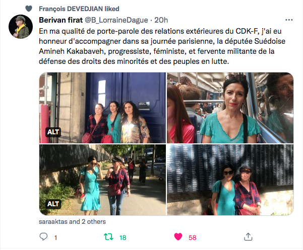 Berivan Firat :  Avec la députée Suédoise Amineh Kakabaveh