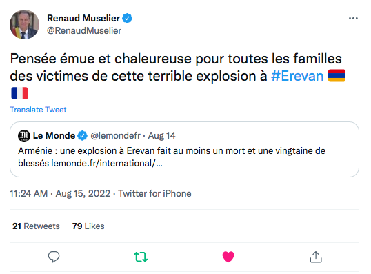 Renaud Muselier : pensée émue pour les victime de l&rsquo;explosion