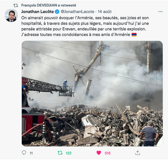 Jonathan Lacôte : pensée attristée pour Erevan