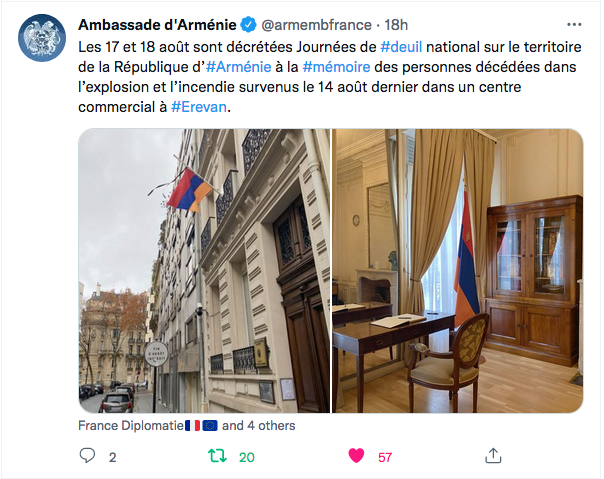 Ambassade d&rsquo;Arménie : journées de deuil national