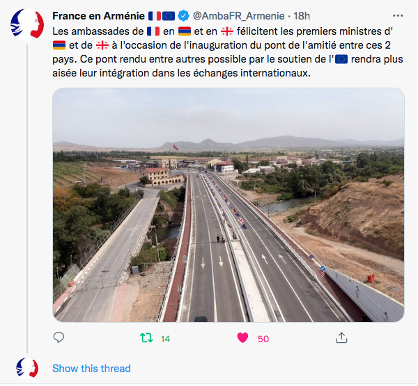 France en Arménie : félicitations pour le pont avec la Géorgie
