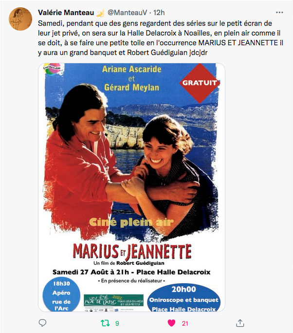 Valérie Manteau : samedi à Noailles avec R.Guédiguian