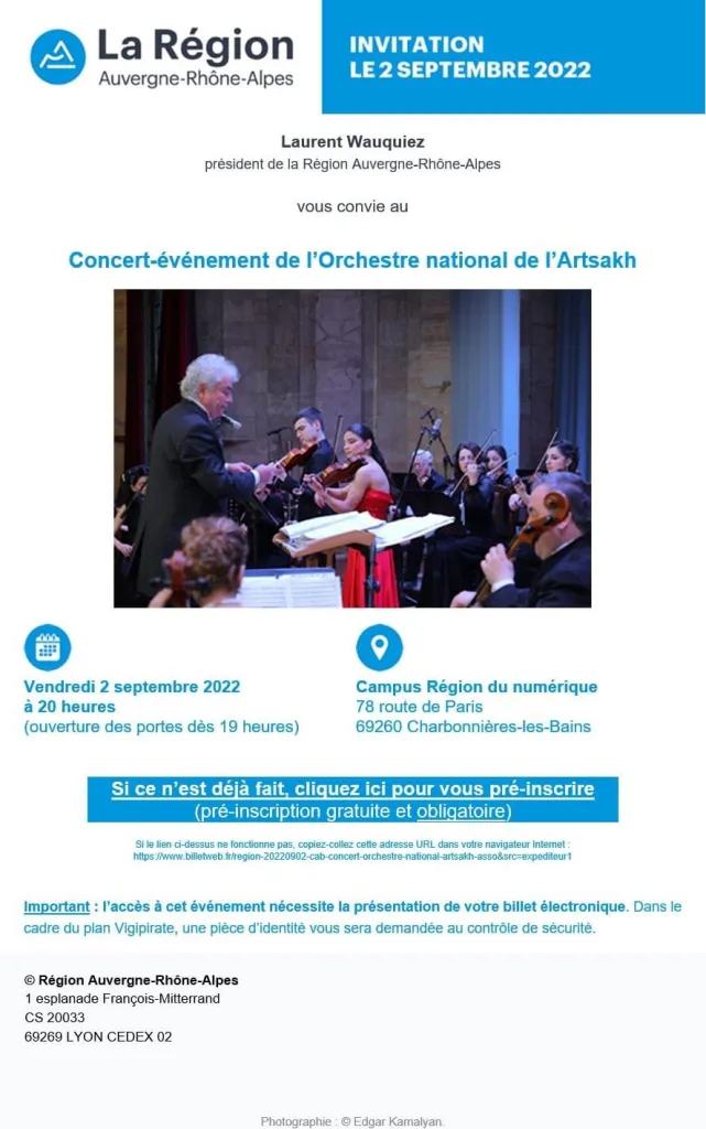 Concert-événement à Lyon de l’Orchestre national de l’Artsakh vendredi 2 septembre, des départs de Valence sont organisés