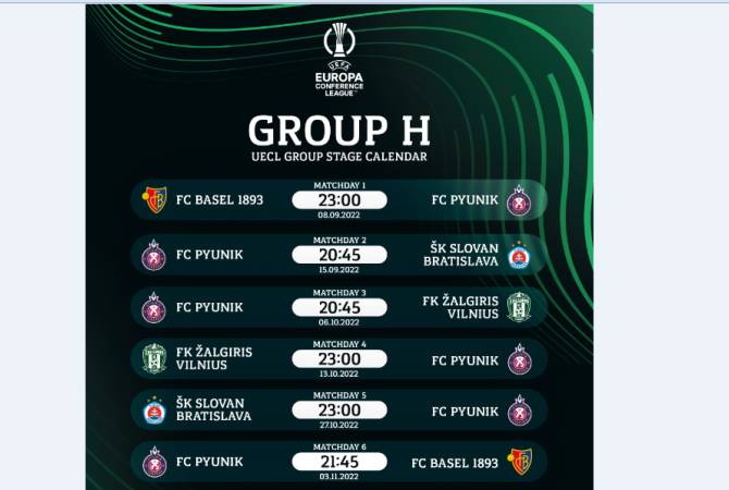 Le champion d’Arménie, Pyunik Erévan débutera le 8 septembre l’UEFA Conference League en Suisse contre Bâle