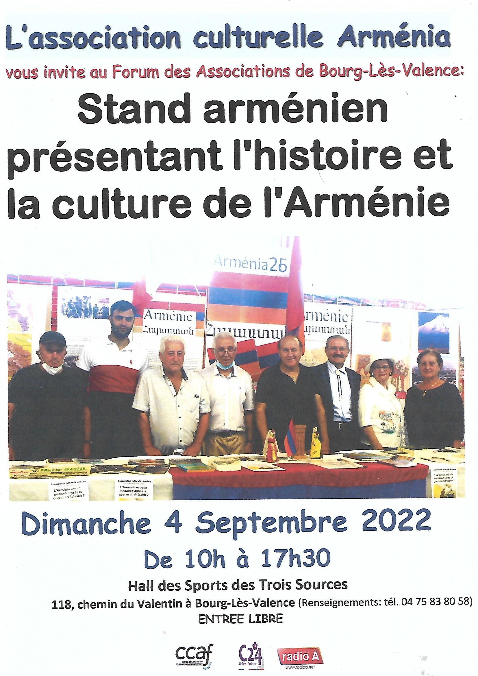 Le rentrée d’« Arménia » avec le Forum des Associations ce dimanche et un débat le 30 Septembre sur « Quelle est l’histoire de nos familles depuis le génocide arménien ? »