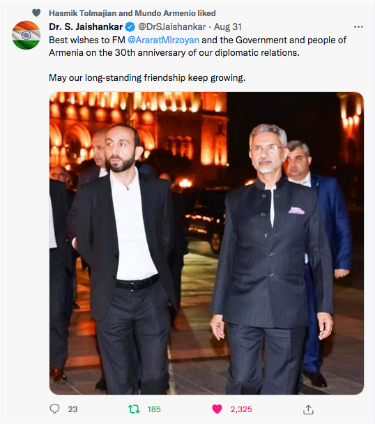 Dr. S. Jaishankar : A. Mirzoyan avec son homologue indien