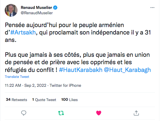 Renaud Muselier : pensée pour le peuple arménien d’Artsakh