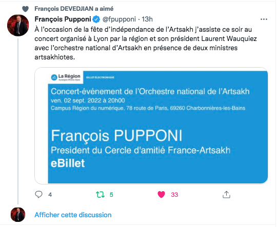 François Pupponi : J&rsquo;assiste au concerte pour l&rsquo;Artsakh à Lyon