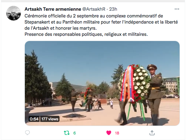 Artskah terre arménienne : cérémonie le 2/9 à Stepanakert