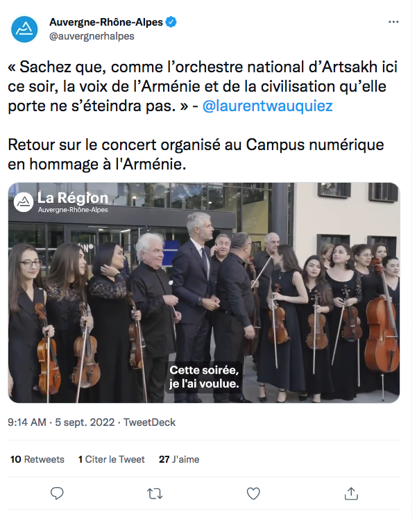 Auvergne-Rhône-Alpes : Les mots et les gestes de L.Wauquiez pour l&rsquo;Artsakh
