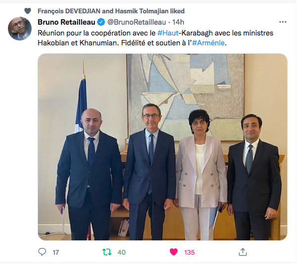 Bruno Retailleau : Réunion avec les ministre du Karabakh