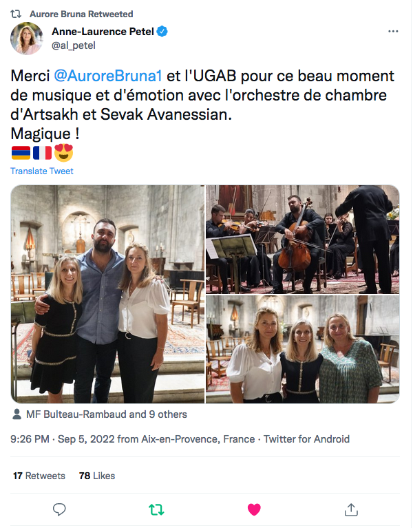 Anne-Laurence Petel : Merci pour l&rsquo;orchestre d&rsquo;Artsakh à Marseille