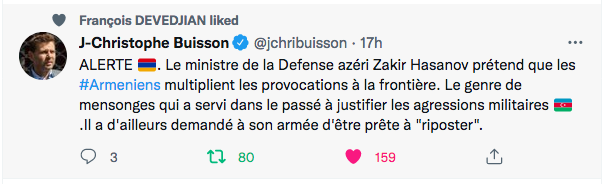 JC Buisson : alerte aux provocations militaires azerbaïdjanaises