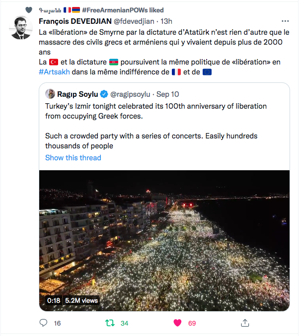 François Devedjian : la célébration du massacre de Smyrne