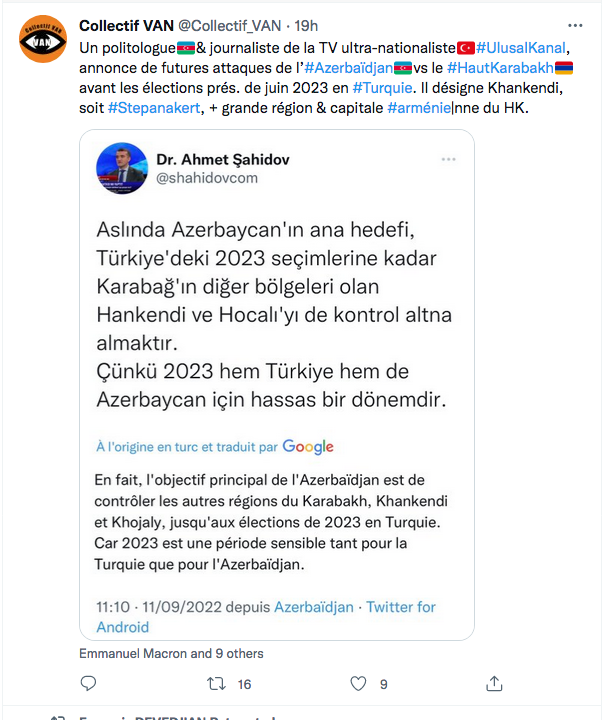 Collectif Van : annonce de futures attaques  contre le Karabakh
