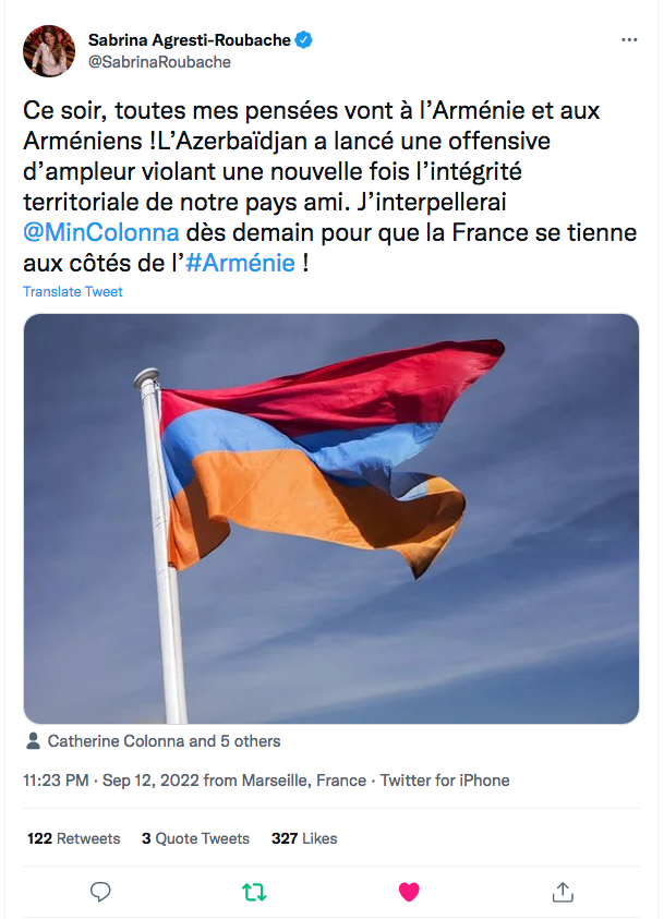 Sabrina Agresti-Roubache : la France doit être avec l&rsquo;Arménie