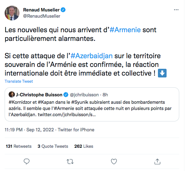 Renaud Muselier : La réaction internationale doit être immédiate
