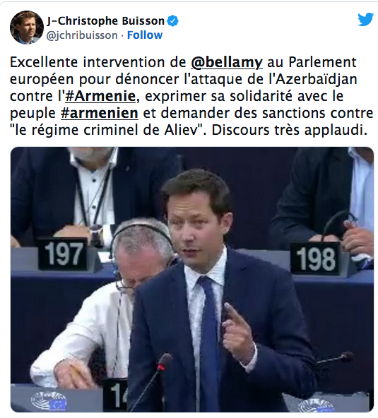Excellente intervention de @bellamy au Parlement européen pour dénoncer l&rsquo;attaque de l&rsquo;Azerbaïdjan contre l&rsquo;Armenie