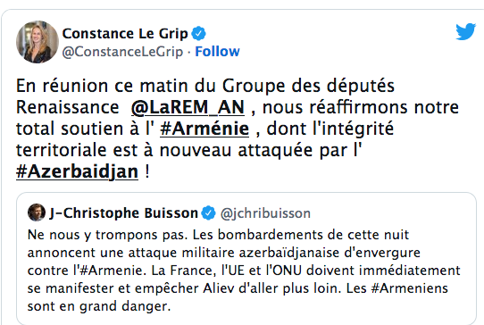 Nous réaffirmons notre total soutien à l&rsquo;Arménie