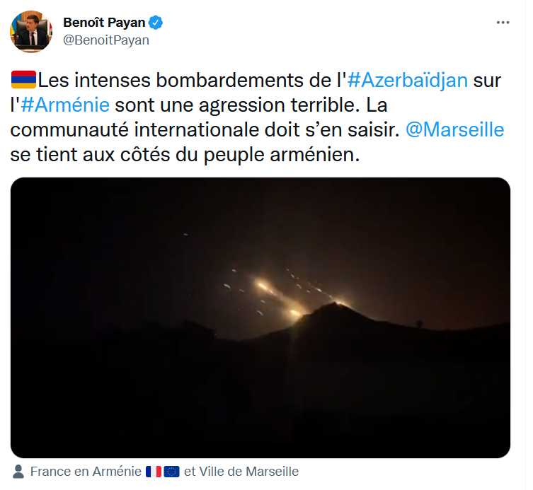 Les intenses bombardements de l&rsquo;Azerbaïdjan sur l&rsquo;Arménie sont une agression terrible.