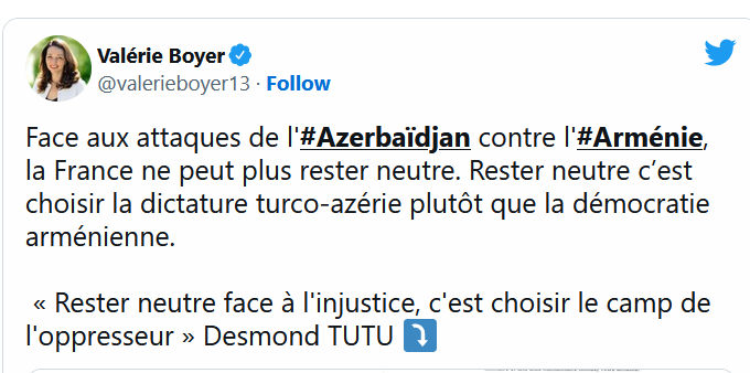Face aux attaques de l&rsquo;Azerbaïdjan contre l&rsquo;Arménie, la France ne peut plus rester neutre.