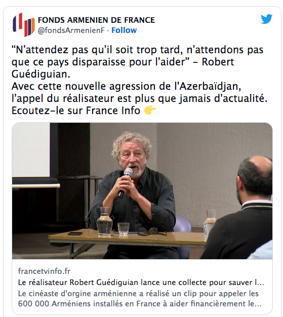 “N’attendez pas qu’il soit trop tard, n’attendons pas que ce pays disparaisse pour l’aider” – Robert Guédiguian.