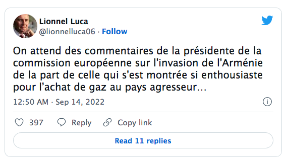On attend des commentaires de la présidente de la commission européenne sur l’invasion de l’Arménie