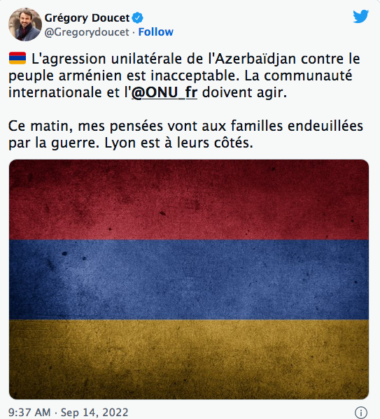 L&rsquo;agression unilatérale de l&rsquo;Azerbaïdjan contre le peuple arménien est inacceptable.
