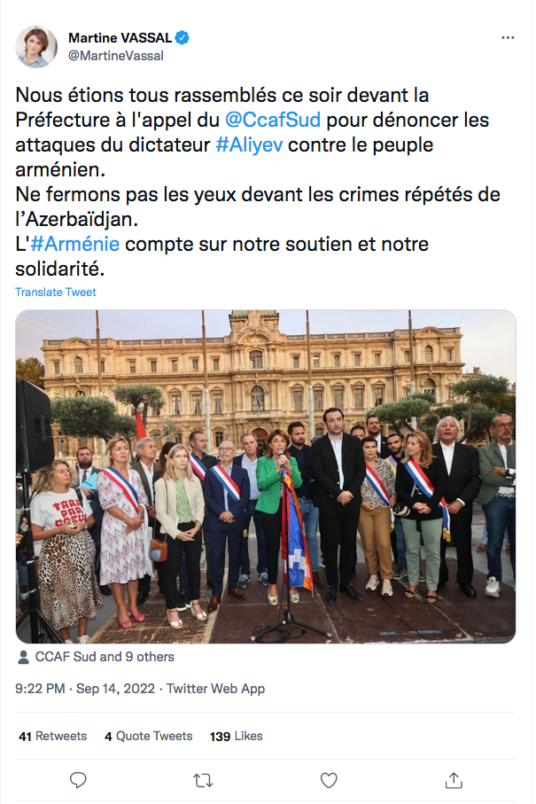 Martine Vassal : avec le CCAF-sud à Marseille pour l&rsquo;Arménie