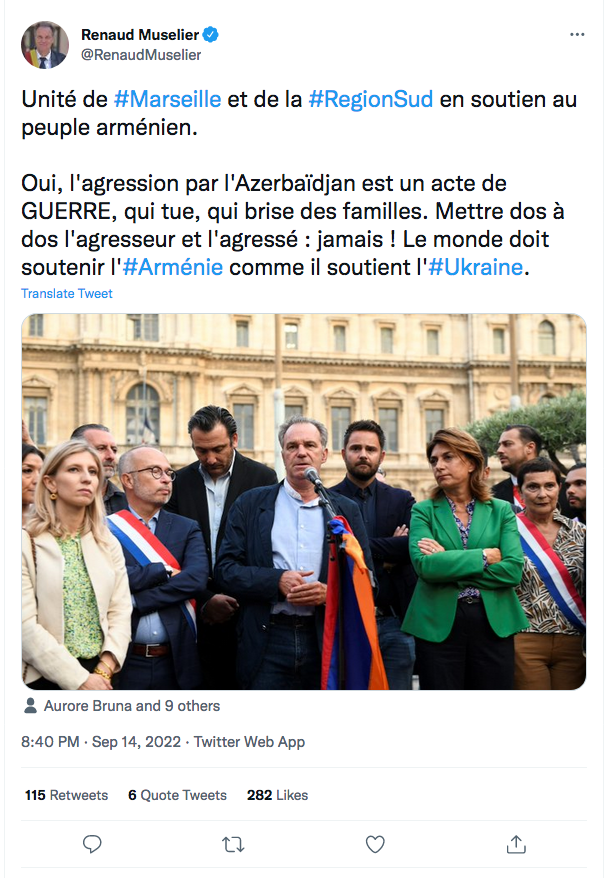 Renaud Muselier : le monde doit soutenir l&rsquo;Arménie