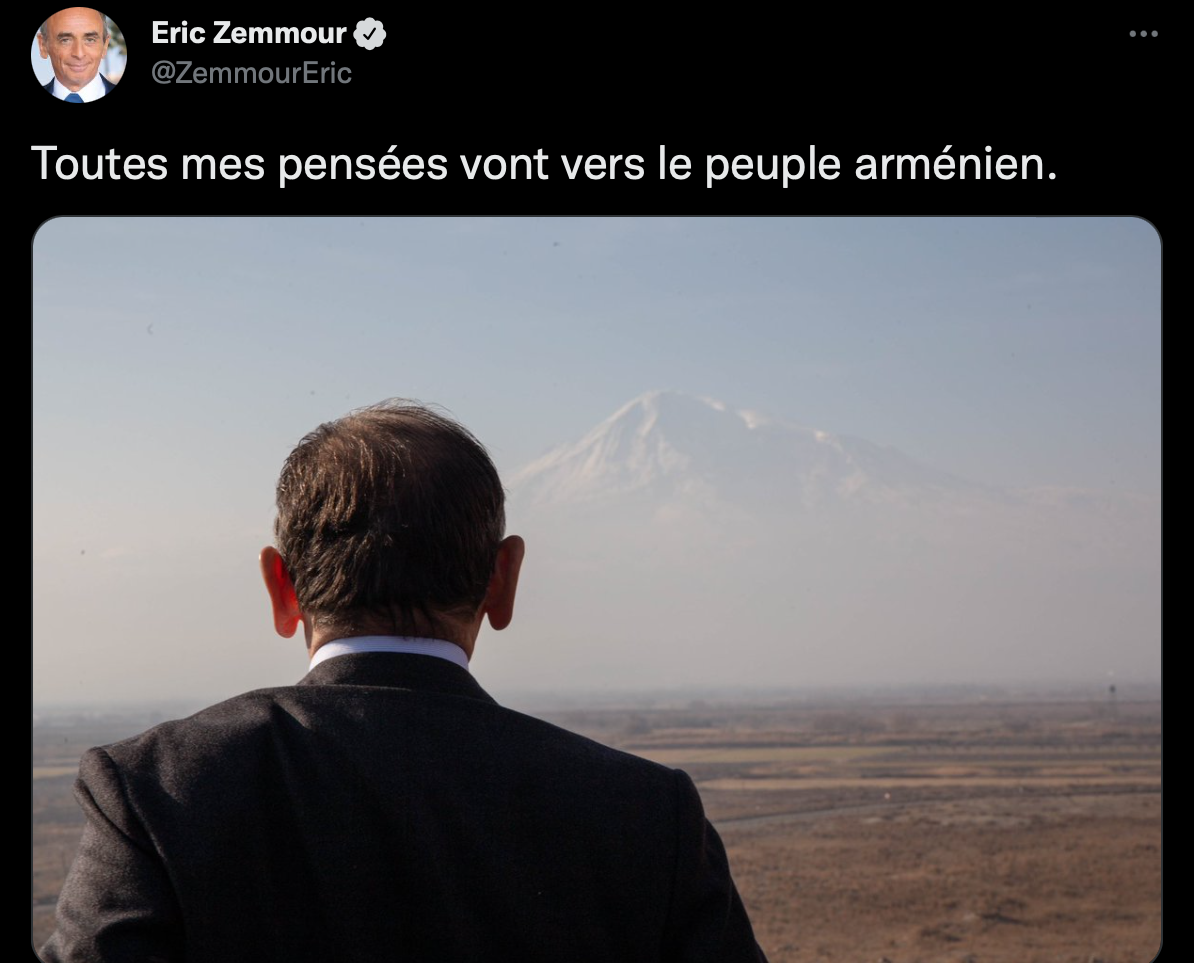 Zemmour : Toutes mes pensées vont vers le peuple arménien