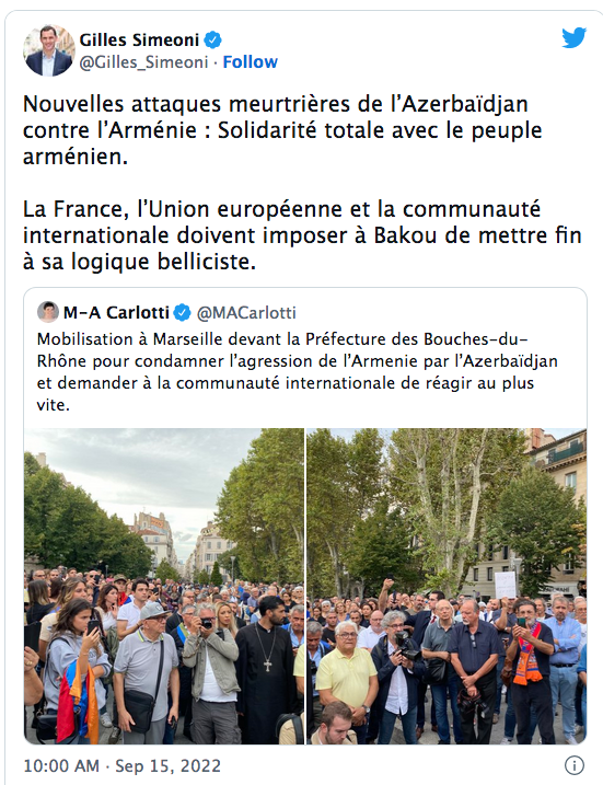 Nouvelles attaques meurtrières de l’Azerbaïdjan contre l’Arménie : Solidarité totale avec le peuple arménien.