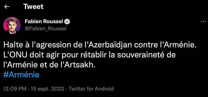Fabien Roussel : Halte à l&rsquo;agression de l&rsquo;Azerbaïdjan