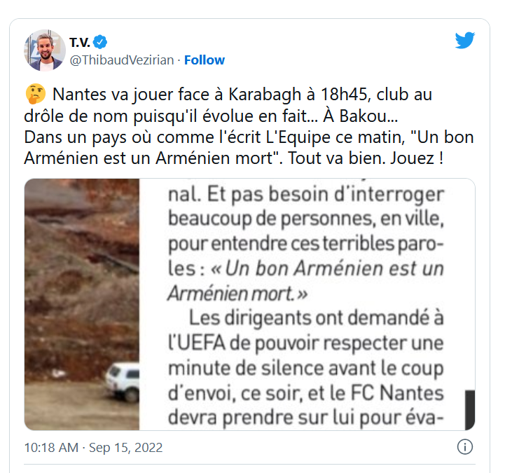 Nantes va jouer face à Karabagh à 18h45, club au drôle de nom puisqu&rsquo;il évolue en fait… À Bakou…