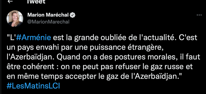 Marion Maréchal: L&rsquo;Arménie est la grande oubliée de l&rsquo;actualité