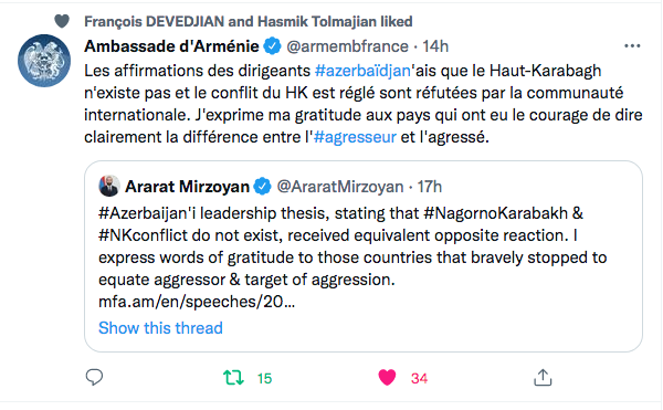 Ambassade d&rsquo;Arménie : les remerciement de A.Mirzoyan