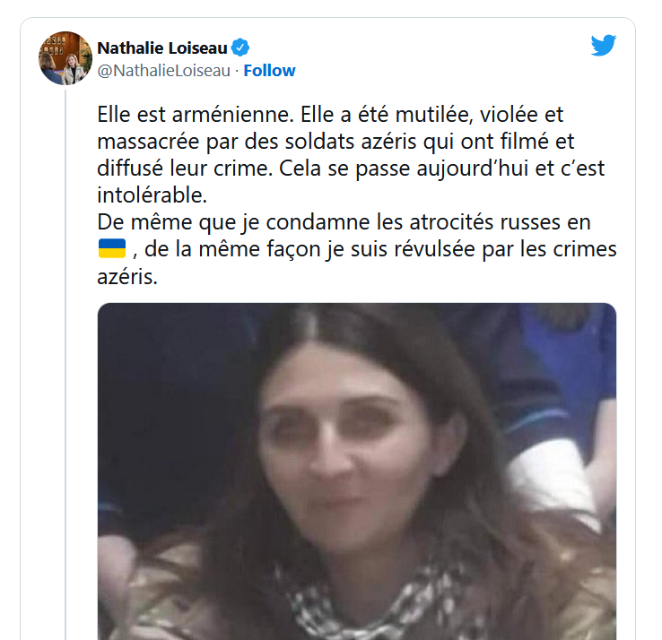 Elle est arménienne. Elle a été mutilée, violée et massacrée par des soldats azéris qui ont filmé et diffusé leur crime.