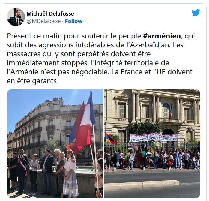 Présent ce matin pour soutenir le peuple arménien, qui subit des agressions intolérables de l’Azerbaïdjan.