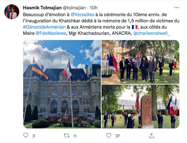 Hasmik Tolmajian : émotion à la cérémonie d&rsquo;anniversaire du Khatckar de Versaille