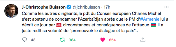 JC Buisson : Charles Michel s&rsquo;abstient de condamner l&rsquo;Azerbaïdjan