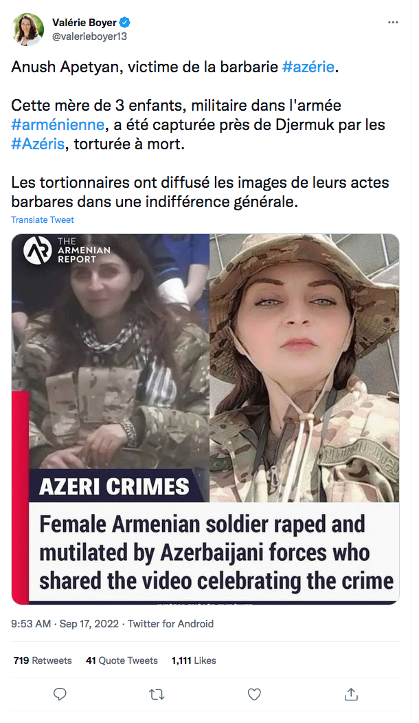 Valérie Boyer : le martyr d&rsquo;Anush Apétyan, mère de 3 enfants