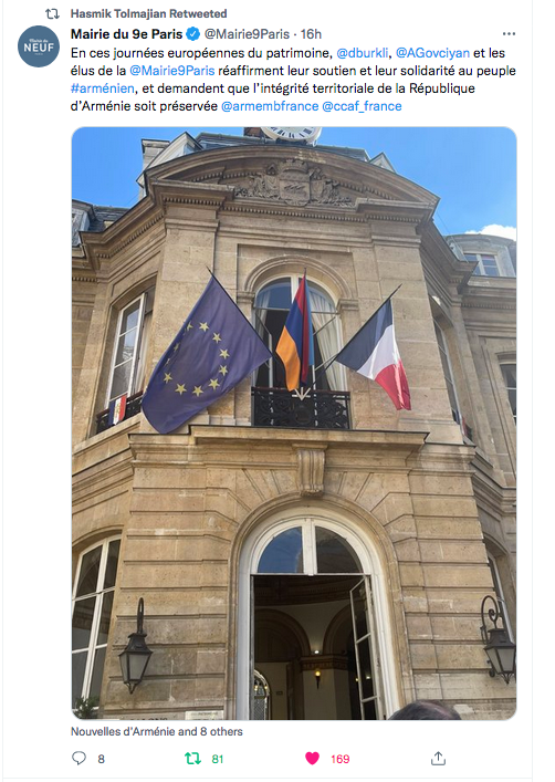 Mairie du 9e : pour l&rsquo;intégrité territoriale de l&rsquo;Arménie