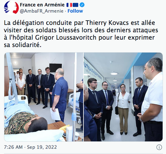 France en Arménie : La délégation conduite par Thierry Kovacs est allée visiter des soldats blessés