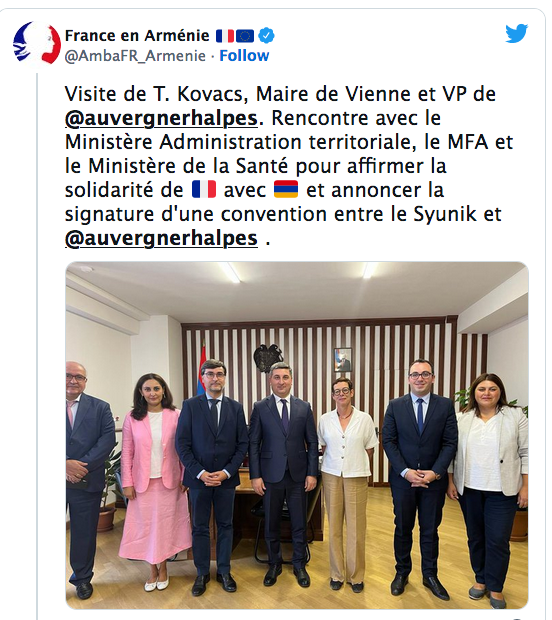 France en Arménie :  Visite de T. Kovacs, Maire de Vienne et VP de @auvergnerhalpes .