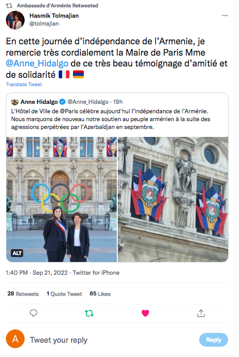 Hasmik Tolmajian :  remerciements à la Mairie de Paris
