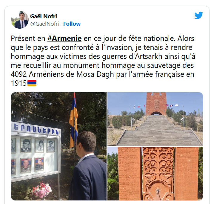 Gaël Nofri : présent en Arménie en ce jour de fête nationale