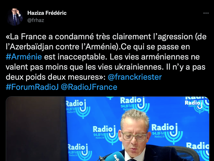 Franck Riester sur Radio J à propos de l&rsquo;agression de l&rsquo;Azerbaïdjan