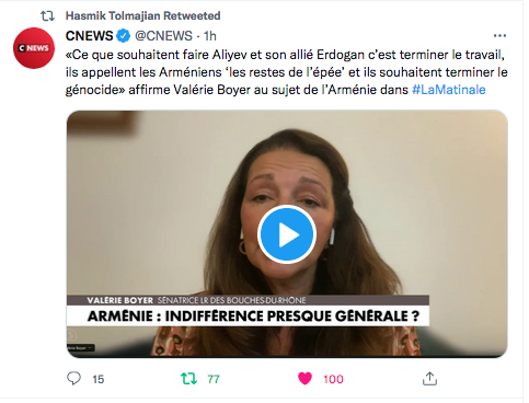 Cnews : Valérie Boyer dénonce le plan génocidaire d&rsquo;Erdogan